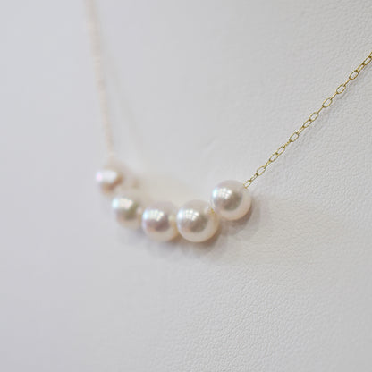 【 K10 / K18 】Rare White pink 5.5mm - 6.5mm Seawater Real Akoya Pearl 5pc necklace AkoyaPearl Japan あこや 真珠