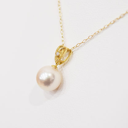 Hanadama rank White pink 8mm - 9.5mm Diamond 18K pendant necklace Akoya Pearl Real Japan Seawater pearl SIKC420 RP0009