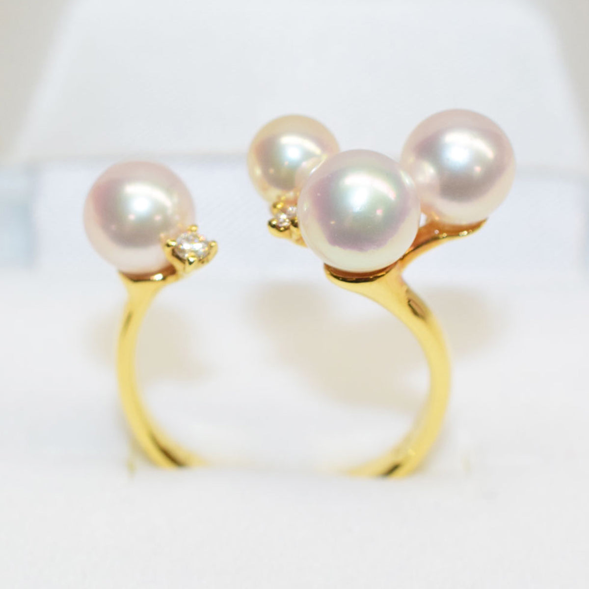 【K18】Rare White pink 5mm & 6mm & 6.5mm Diamond 0.07ct Ring Akoya Pearl From Japan reenspearl Sea Real akoyapearl
