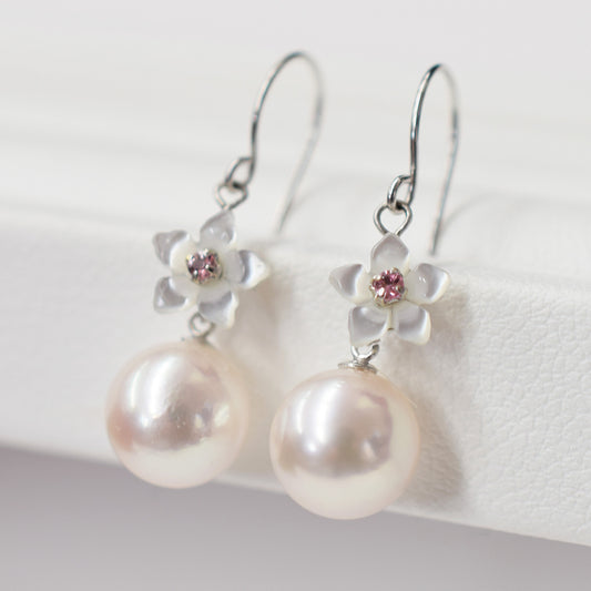 Hanadama rank White pink 7.5mm - 8.5mm Real Akoya Pearl heart K14WG Hook Earrings Japan 1pair akoyapearl Japanese Seawater reenspearl あこや 真珠 日本 天草