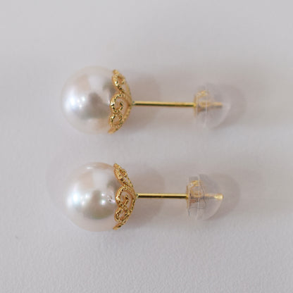 <SALE> Limited to actual item White pink 7.5mm - 8mm Seawater Akoya Pearl Stud Earrings 18K From Japan Japanese akoyapearl reenspearl