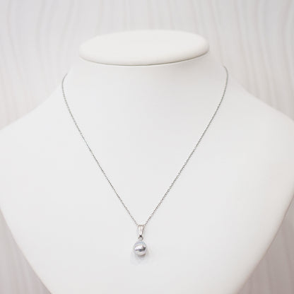 Actual product 9.5mm pendant Necklace Natural color Seawater Real akoya Pearl Baroque Surgical Stainless Steel Japan reenspearl