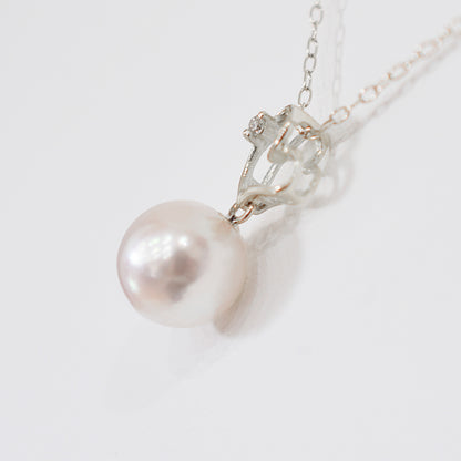 【K18YG / K18WG】Hanadama rank White pink 8mm - 9.5mm Diamond pendant necklace Akoya Pearl Real Japan Seawater pearl