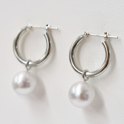 【K18YG / K14WG】Madama rank 9mm - 9.5mm Natural color Hoop Earring Real Akoya Pearl Japan Akoyapearl reenspearl birthday あこや 真珠
