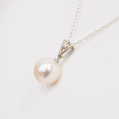 【K18YG / K18WG】Hanadama rank White pink 8mm - 9.5mm Diamond pendant necklace Akoya Pearl Real Japan Seawater pearl