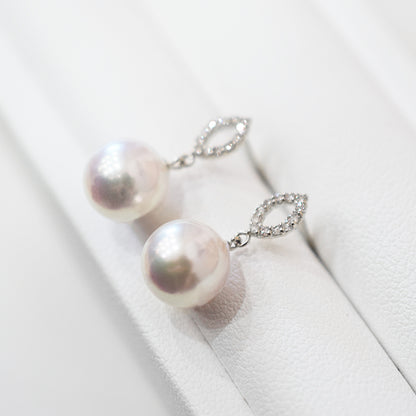 【K18YG / K18WG】Hanadama rank Whitepink 7.5mm - 8.5mm Earring Diamond 0.06ct Seawater Real Akoya Pearl Japan anniversary Japanese Wedding あこや 真珠