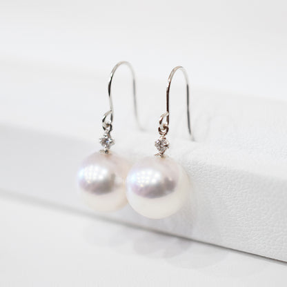 【K18YG / K14WG】Hanadama rank Whitepink 7.5mm - 8.5mm Earring Diamond 0.02ct Seawater Real Akoya Pearl Japan anniversary Japanese Wedding あこや 真珠