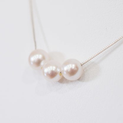 【K10 / K18】Rare White pink 5.5mm - 6.5mm Seawater Real 3pc Akoya Pearl necklace AkoyaPearl Japan あこや 真珠