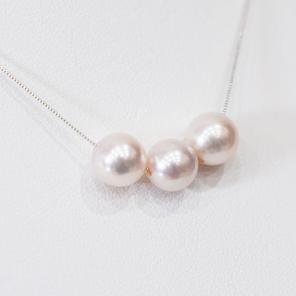 【K10 / K18】Rare White pink 7.5mm - 8.5mm Seawater Real 3pc Akoya Pearl necklace AkoyaPearl Japan あこや 真珠