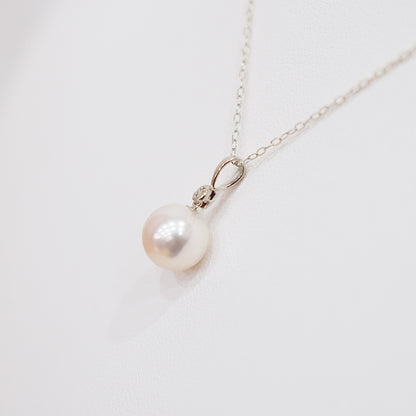 Hanadama rank White pink 8mm - 9.5mm Diamond 14K pendant necklace Akoya Pearl Real Japan Seawater pearl SIKC420 RP0056