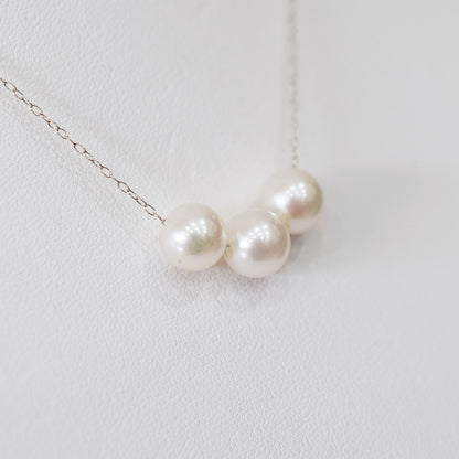 【K10 / K18】Rare White pink 7.5mm - 8.5mm Seawater Real Akoya Pearl 3pc necklace AkoyaPearl Japan あこや 真珠