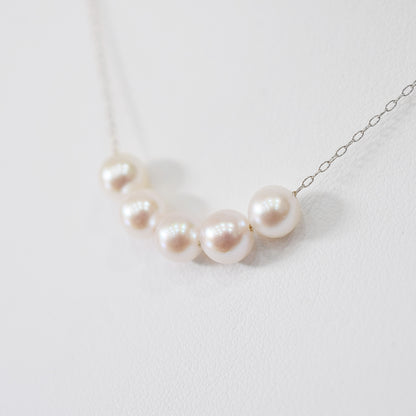 【 K10 / K18 】Rare White pink 5.5mm - 6.5mm Seawater Real Akoya Pearl 5pc necklace AkoyaPearl Japan あこや 真珠