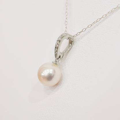 【K18YG / K18WG】Hanadama rank White pink 8mm - 9.5mm Diamond pendant necklace Akoya Pearl Real Japan Seawater pearl