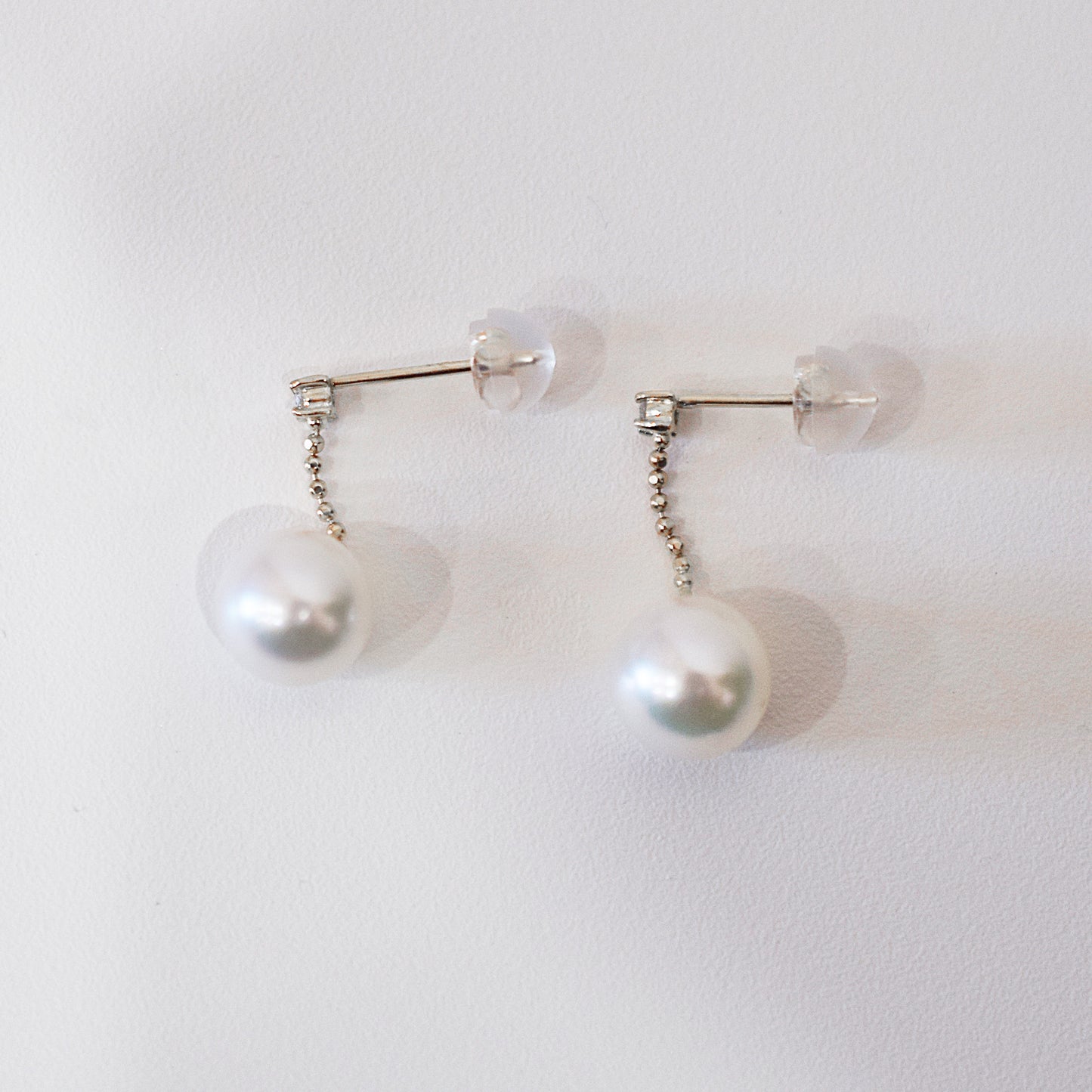 【K18YG / K18WG】Hanadama rank Whitepink 7.5mm - 8.5mm Earring Diamond 0.02ct Seawater Real Akoya Pearl Japan anniversary Japanese Wedding あこや 真珠
