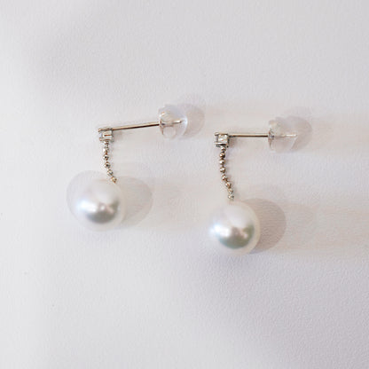 【K18YG / K18WG】Hanadama rank Whitepink 7.5mm - 8.5mm Earring Diamond 0.02ct Seawater Real Akoya Pearl Japan anniversary Japanese Wedding あこや 真珠