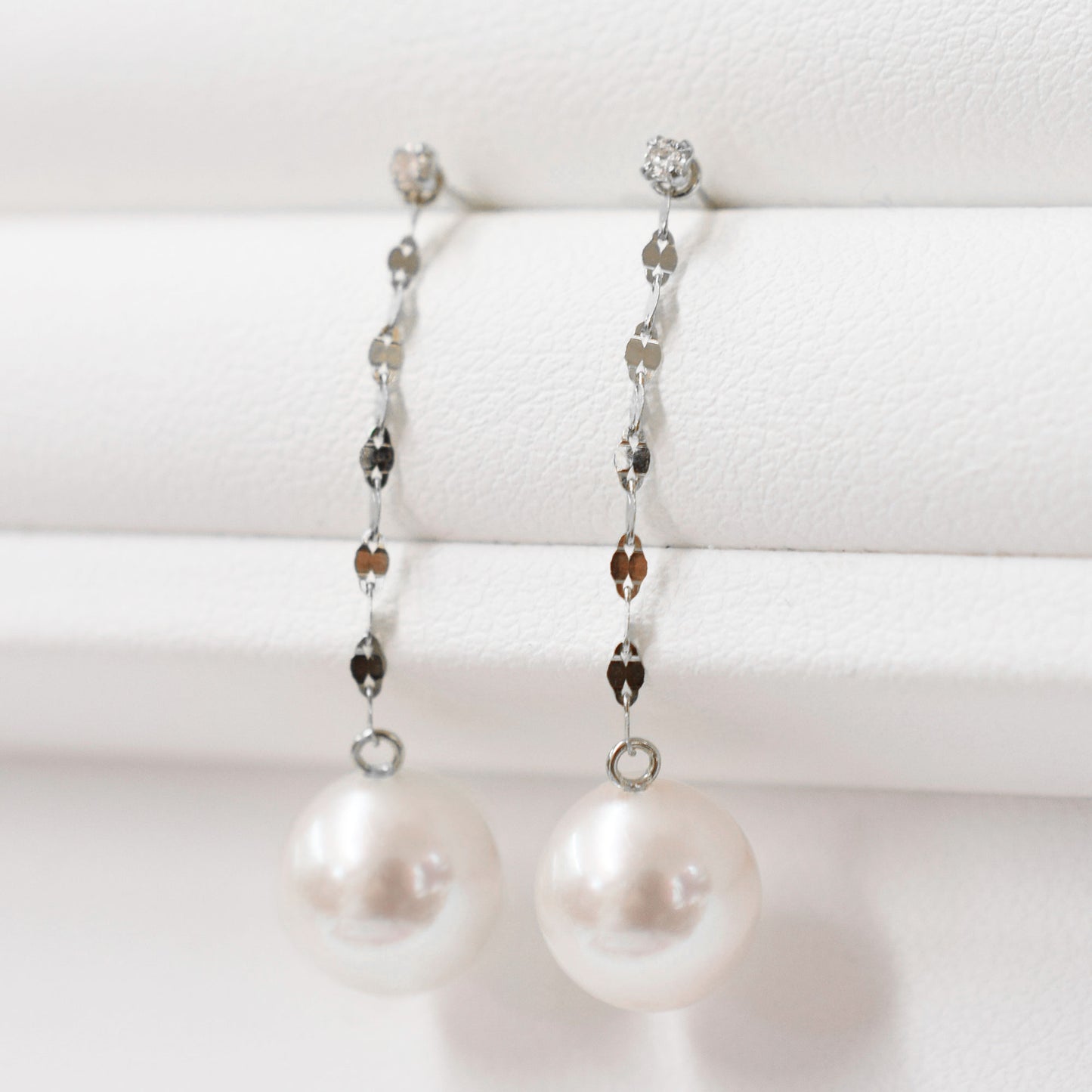 Hanadama rank K14WG 7.5mm - 9.5mm White pink Diamond 0.02ct Earring Real Akoya Pearl Japan Akoyapearl American あこや 真珠 珍珠 日本
