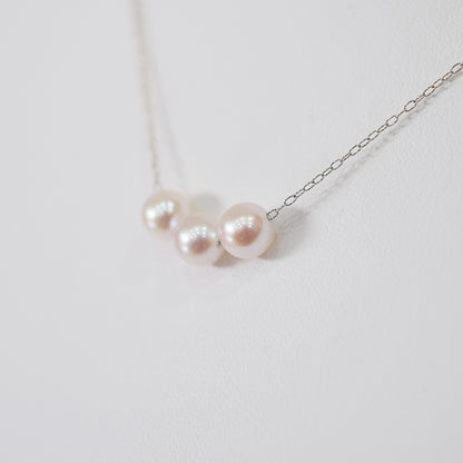 【 K10 / K18 】Rare White pink 5.5mm - 6.5mm Seawater Real Akoya Pearl 3pc necklace AkoyaPearl Japan あこや 真珠