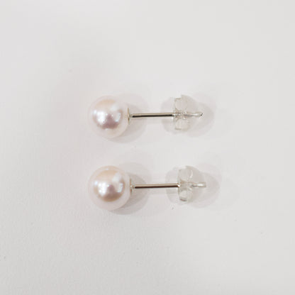 【K14】 Hanadama rank 6mm - 6.5mm Seawater Akoya Pearl White Pink Stud Earring Japan anniversary Japanese Seawater birthday 真珠 あこや 花珠