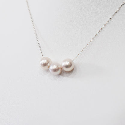 【K10 / K18】Rare White pink 7.5mm - 8.5mm Seawater Real Akoya Pearl 3pc necklace AkoyaPearl Japan あこや 真珠