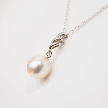 【K18YG / K18WG】Hanadama rank White pink 8mm - 9.5mm Diamond pendant necklace Akoya Pearl Real Japan Seawater pearl
