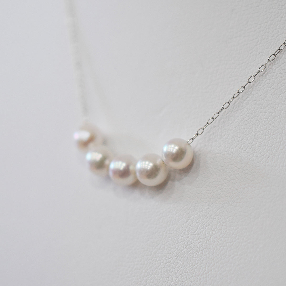 【 K10 / K18 】Rare White pink 5.5mm - 6.5mm Seawater Real Akoya Pearl 5pc necklace AkoyaPearl Japan あこや 真珠