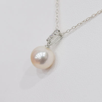 【K18YG / K18WG】Hanadama rank White pink 8mm - 9.5mm Diamond pendant necklace Akoya Pearl Real Japan Seawater pearl
