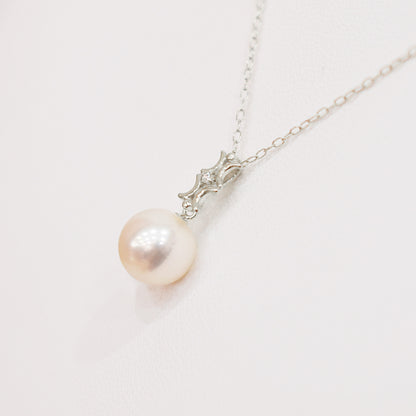 【K18YG / K18WG】Hanadama rank White pink 8mm - 9.5mm Diamond pendant necklace Akoya Pearl Real Japan Seawater pearl