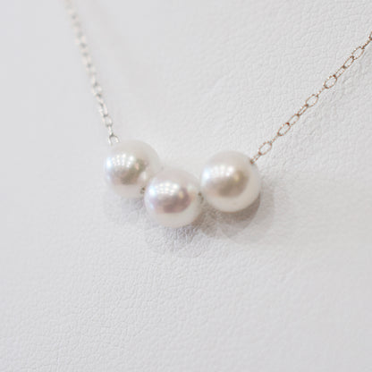 【 K10 / K18 】Rare White pink 5.5mm - 6.5mm Seawater Real Akoya Pearl 3pc necklace AkoyaPearl Japan あこや 真珠