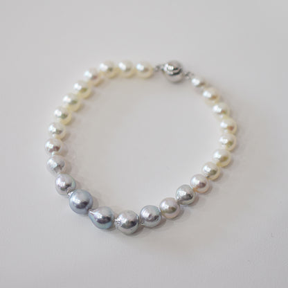 Actual product 6mm - 7.5mm Natural color Baroque Akoya Pearl Bracelet 7.08inch Japan AkoyaPearl SV925 Wedding Japanese Seawater
