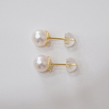 【K18YG / K14WG】Hanadama rank 6mm - 6.5mm Seawater Akoya Pearl White Pink Stud Earring Japan anniversary Japanese Seawater birthday 真珠 あこや 花珠級