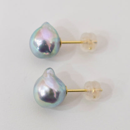 Limited to actual item Natural color akoya pearl Baroque pearl 10mm - 11mm 18K 14K Surgical Stainless Steel stud Earrings Japan akoyapearl