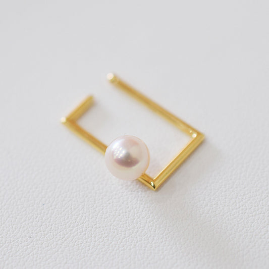 Hanadama rank White pink 6mm - 6.5mm akoya pearl K18YG Square Ear Cuff Seawater Japan Japanese 真珠 あこや