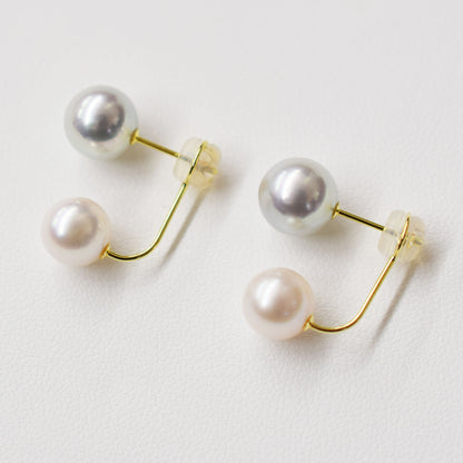 Rare Natural color 8mm × White pink 7.5mm K18YG water Akoya Pearl Earring Japan Japanese Seawater reenspearl 日本 天草 熊本