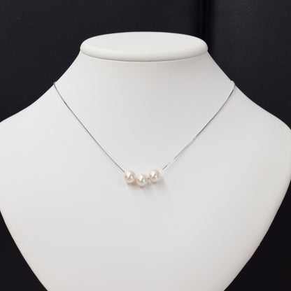 【SV925】Rare White pink 7.5mm - 8.5mm Seawater Real 3pc Akoya Pearl Venetian necklace AkoyaPearl Japan あこや 真珠