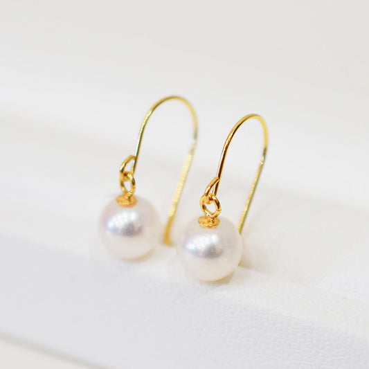 【K10 / K14 / K18】Hanadama rank White pink 5.5mm - 6.5mm Hook earrings Seawater Real Akoya Pearl Japan anniversary Earring Japanese Wedding Ssize 日本 天草