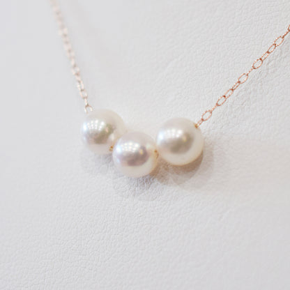 【 K10 / K18 】Rare White pink 5.5mm - 6.5mm Seawater Real Akoya Pearl 3pc necklace AkoyaPearl Japan あこや 真珠