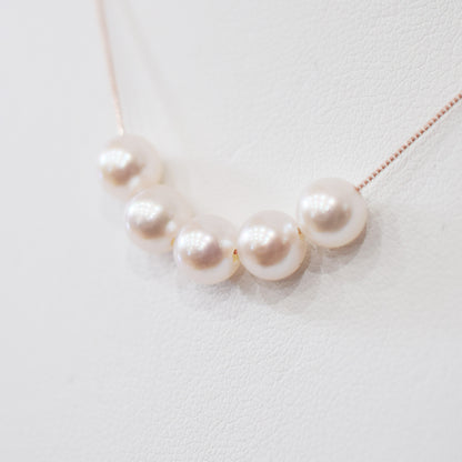 【K10 / K18】Rare White pink 5.5mm - 6.5mm Seawater Real 5pc Akoya Pearl necklace AkoyaPearl Japan あこや 真珠