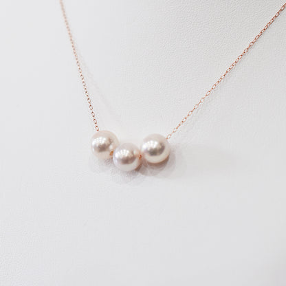 【K10 / K18】Rare White pink 7.5mm - 8.5mm Seawater Real Akoya Pearl 3pc necklace AkoyaPearl Japan あこや 真珠