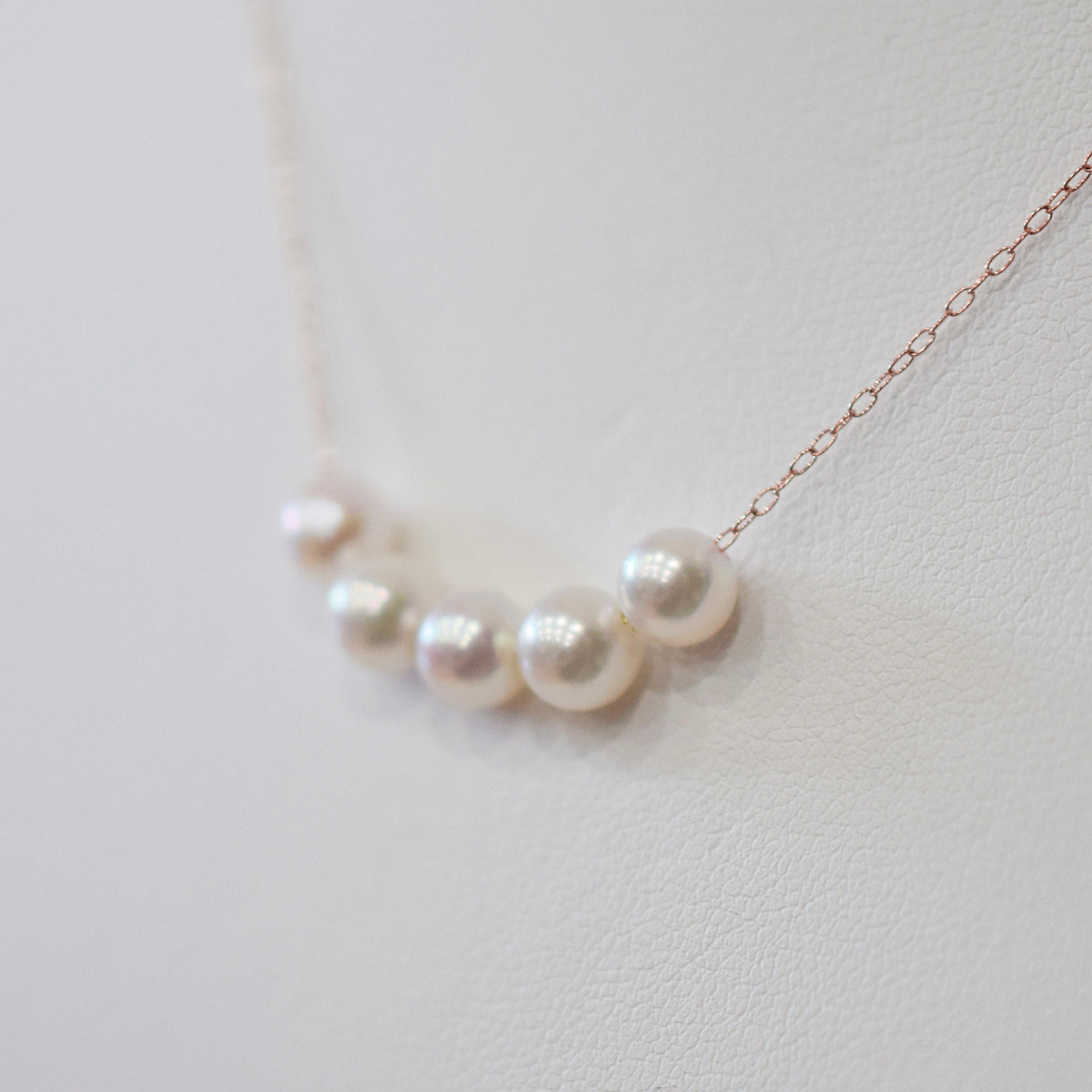 【 K10 / K18 】Rare White pink 5.5mm - 6.5mm Seawater Real Akoya Pearl 5pc necklace AkoyaPearl Japan あこや 真珠