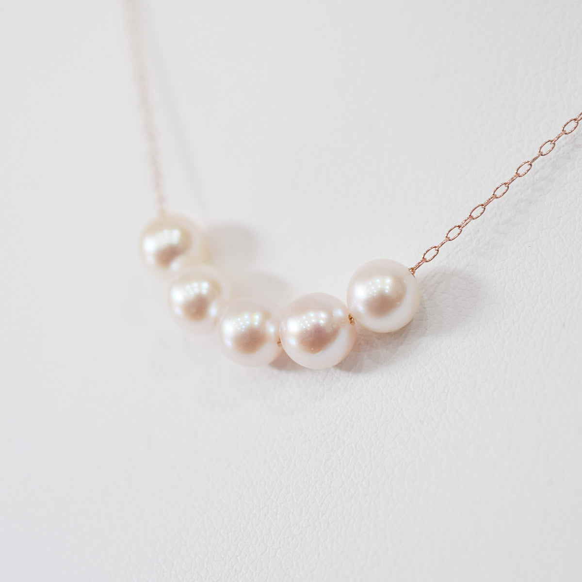 【 K10 / K18 】Rare White pink 5.5mm - 6.5mm Seawater Real Akoya Pearl 5pc necklace AkoyaPearl Japan あこや 真珠