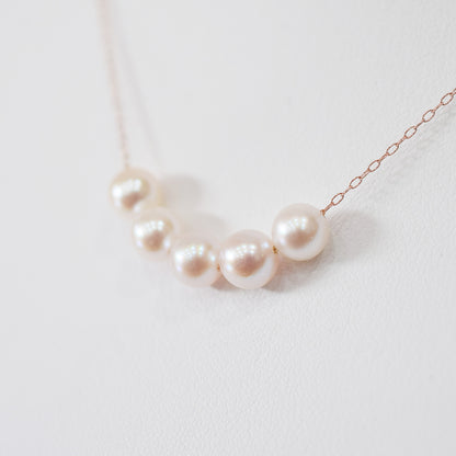 【 K10 / K18 】Rare White pink 5.5mm - 6.5mm Seawater Real Akoya Pearl 5pc necklace AkoyaPearl Japan あこや 真珠