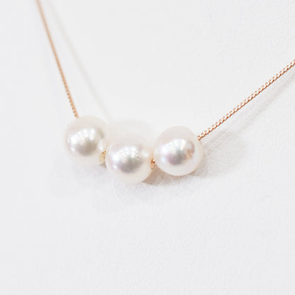 【K10 / K18】Rare White pink 5.5mm - 6.5mm Seawater Real 3pc Akoya Pearl necklace AkoyaPearl Japan あこや 真珠