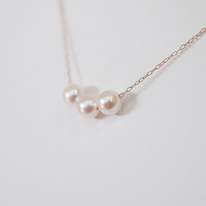 【 K10 / K18 】Rare White pink 5.5mm - 6.5mm Seawater Real Akoya Pearl 3pc necklace AkoyaPearl Japan あこや 真珠