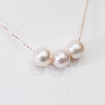 【K10 / K18】Rare White pink 7.5mm - 8.5mm Seawater Real 3pc Akoya Pearl necklace AkoyaPearl Japan あこや 真珠