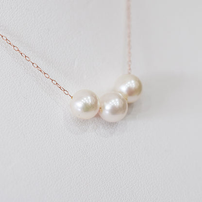 【K10 / K18】Rare White pink 7.5mm - 8.5mm Seawater Real Akoya Pearl 3pc necklace AkoyaPearl Japan あこや 真珠