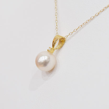Hanadama rank White pink 8mm - 9.5mm Diamond 18K pendant necklace Akoya Pearl Real Japan Seawater pearl SIKC420 SIK00041