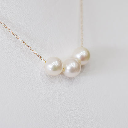 【K10 / K18】Rare White pink 7.5mm - 8.5mm Seawater Real Akoya Pearl 3pc necklace AkoyaPearl Japan あこや 真珠