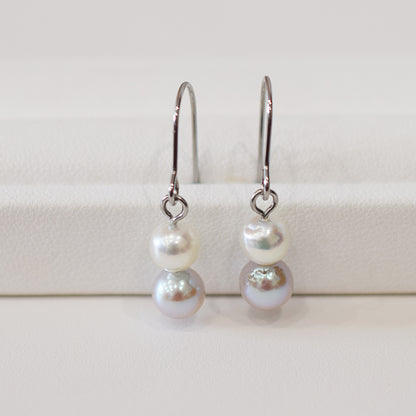 Actual product Natural color akoya Baroque pearl 5.5mm × 6mm Surgical Stainless Steel Seawater Akoya Pearl Hook Earrings Japan