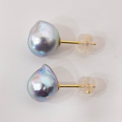 Limited to actual item Natural color akoya pearl Baroque pearl 10mm - 10.5mm 18K 14K Surgical Stainless Steel stud Earrings Japan akoyapearl