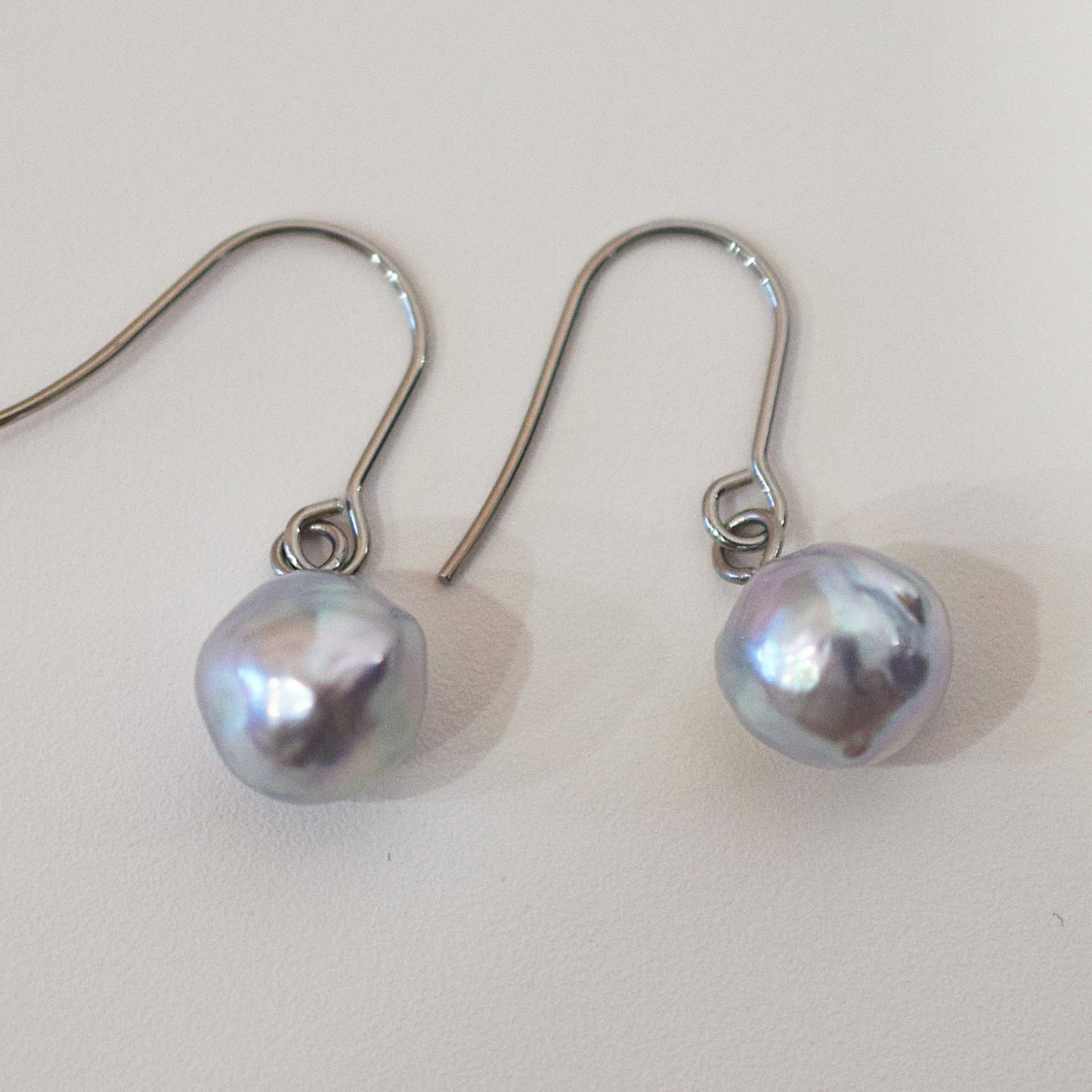 Actual product Natural color akoya Baroque pearl 9mm - 9.5mm Surgical Stainless Steel Seawater Akoya Pearl Hook Earrings Japan